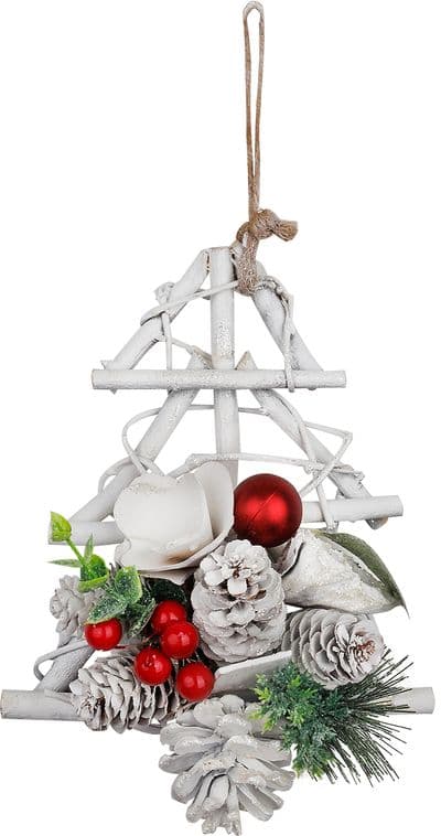 Dekorácia MagicHome Vianoce, stromček s čečinou a šiškami, závesný, 18x6x20 cm - thumbnail 1