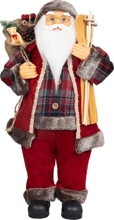 Dekorácia MagicHome Vianoce, Santa, s darčekom, červený, 60 cm