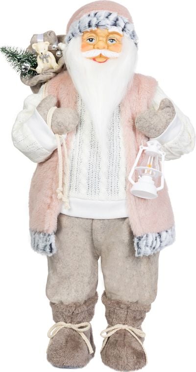 Dekorácia MagicHome Vianoce, Santa, s darčekom, ružovo-hnedý, 60 cm